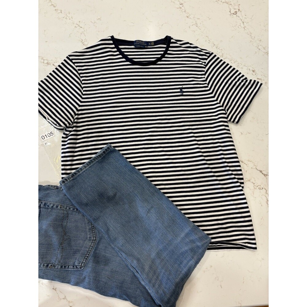 Polo Ralph Lauren Shirt Mens XL Stripes Short Sleeve Lightweight Crew Neck Slim